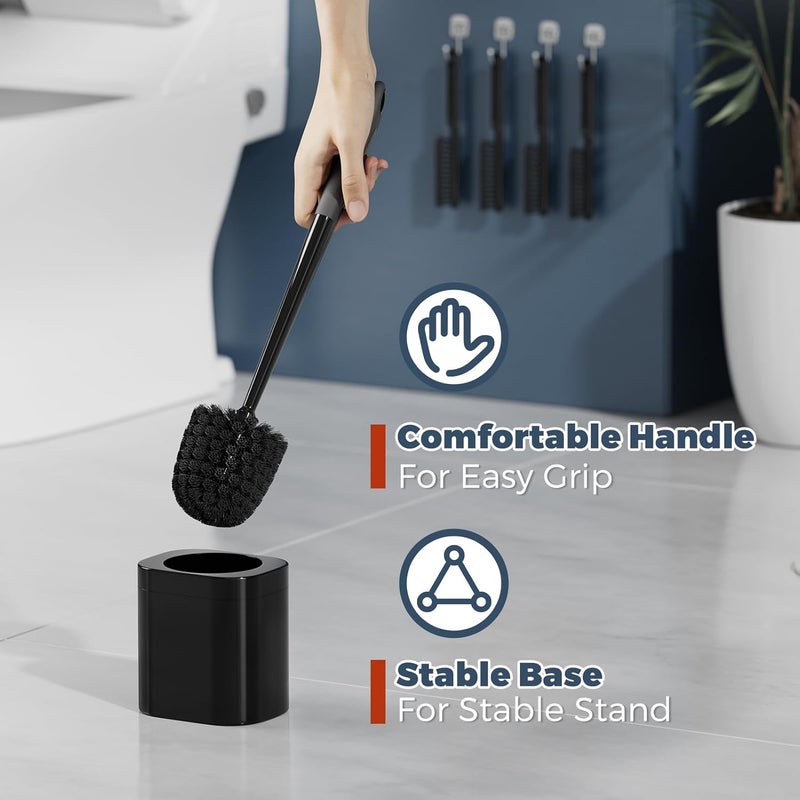 Holaloha Toilet Brush, 4 Pack Toilet Brush and Holder Set Bathroom Accessories, Toilet Bowl Brush and Holder with 4 Crevice Brush for Bathroom, Toilet Scrubber Brush, Black - Image 5